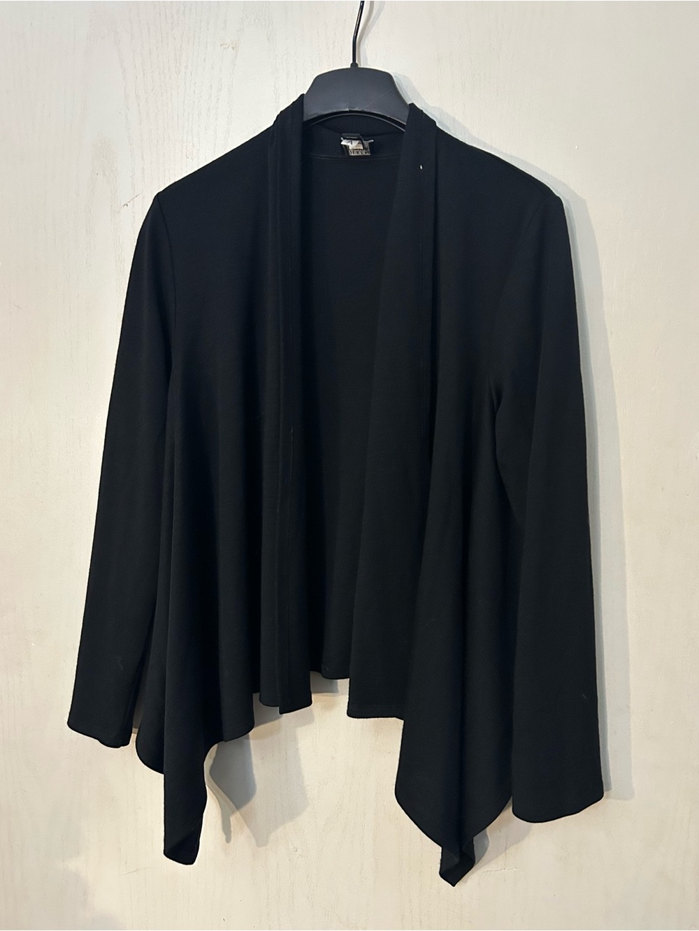 Eileen Fisher Petite Small Black 100% Wool Draped Open Front Cardigan